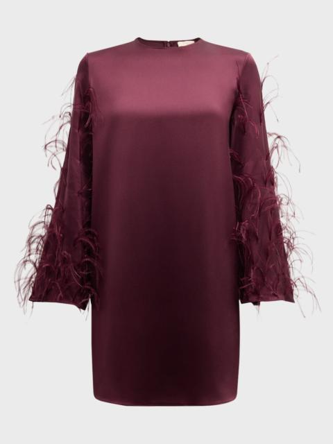 LAPOINTE Feather Long-Sleeve Satin Mini Shift Dress