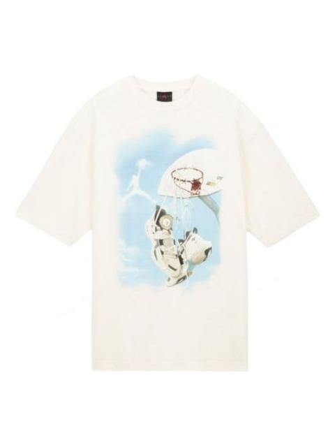Jordan Men's Air Jordan x HTG Crossover Cartoon Printing Round Neck Short Sleeve Us Edition Light Ivory T-S
