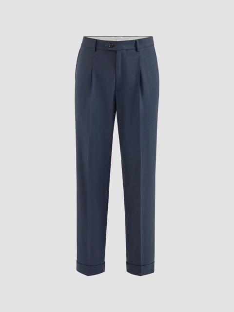 Brunello Cucinelli Men's Virgin Wool Houndstooth Trousers with Pleats - Navy Blue