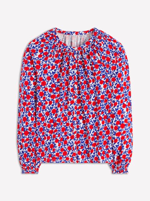BODEN Isla Long Sleeve Jersey Shirt-Poppy Red, Floweret Vine