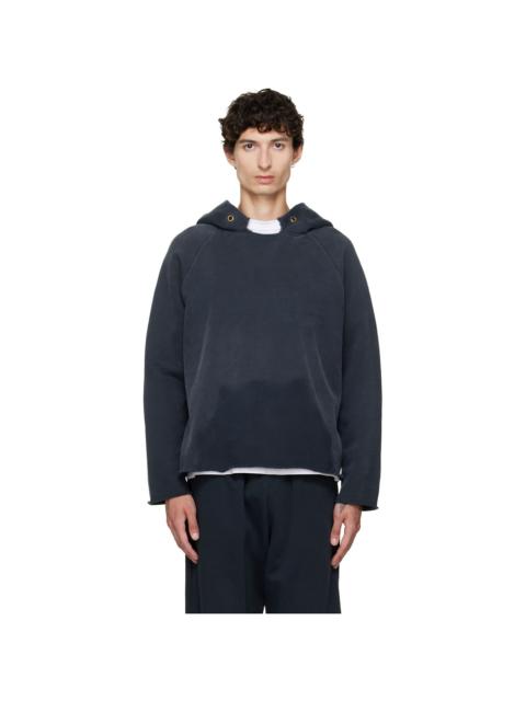 LES TIEN Black Heavyweight Raw Raglan Hoodie