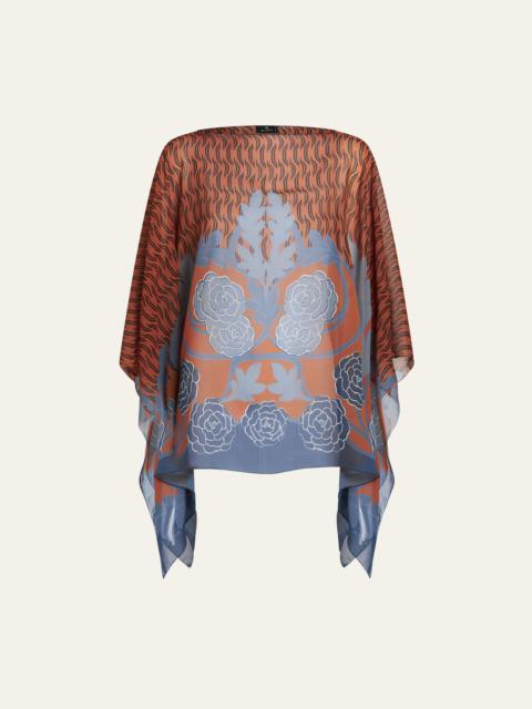 Sheer Floral Wool & Cashmere Poncho