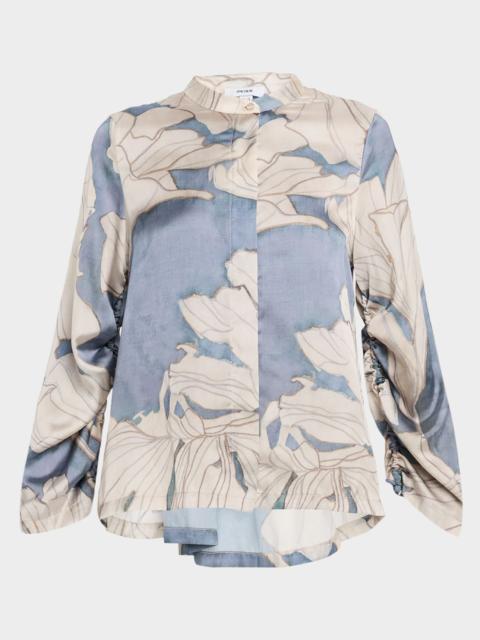 REISS Gigi Cutout Floral-Print Satin Shirt