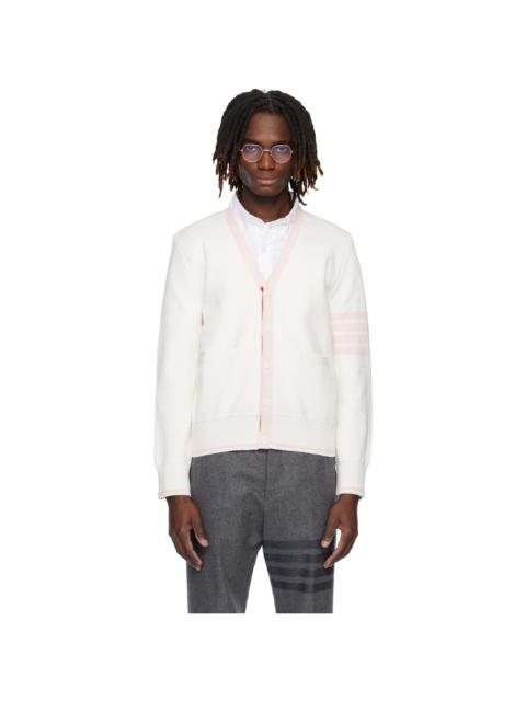 Thom Browne White Cotton 4-Bar Milano Classic V-Neck Cardigan