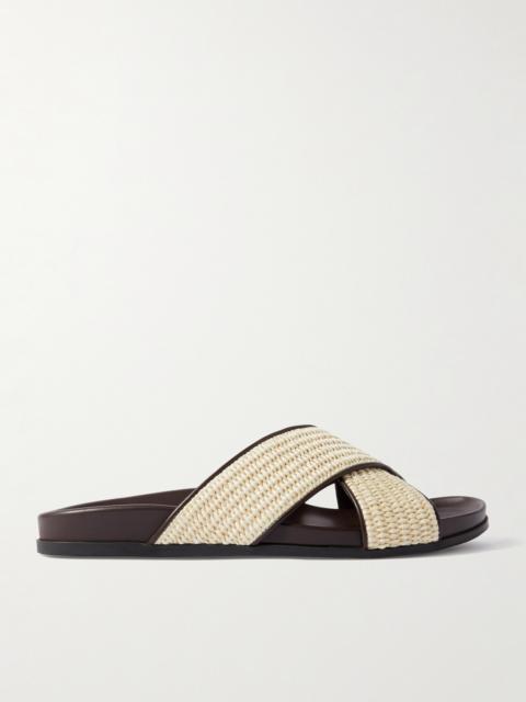 Manolo Blahnik Chiltern Leather-Trimmed Raffia Sandals