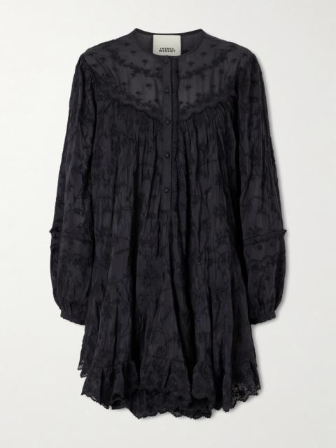 Isabel Marant Zame Ruffled Embroidered Cotton And Silk-blend Mini Dress