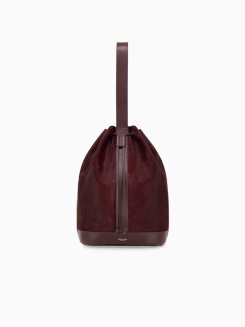 GIORGIO ARMANI LEATHER BUCKET BAG WITH DRAWSTRING CLOSURE