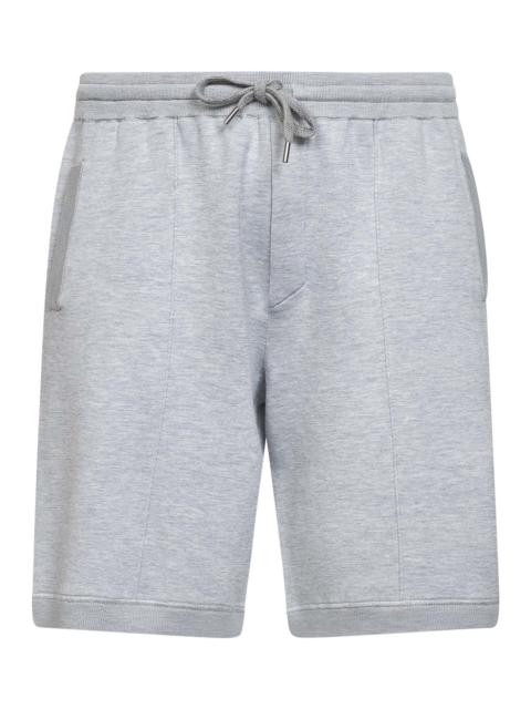 Brunello Cucinelli Grey double silk and cotton knit logo Bermuda shorts
