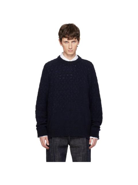 Wooyoungmi Navy Wool Blend Cable Sweater