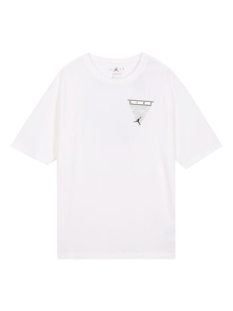 Jordan Men's Air Jordan Flight Essentials Washed Basketball Sports Printing Round Neck Short Sleeve White T