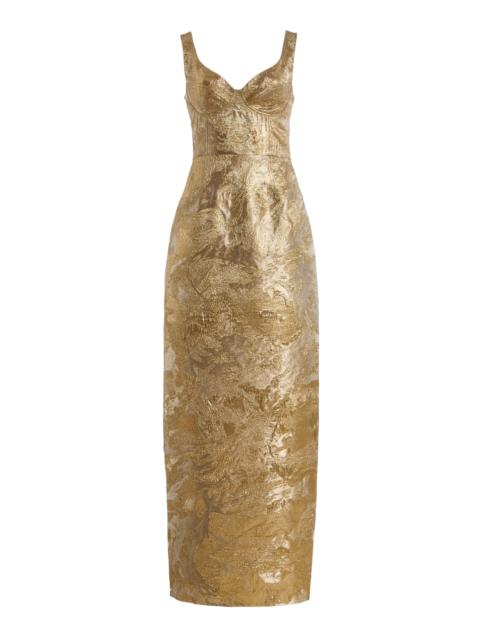 SIMKHAI Viella Metallic-Jacquard Gown gold
