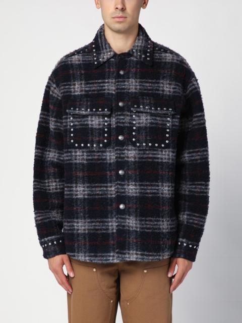 Over shirt in navy check wool with studs