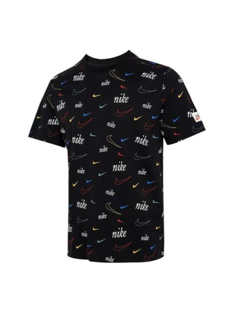 Nike Men's Nike Logo Full Print Sports Training Short Sleeve Black T-Shirt DJ1392-010