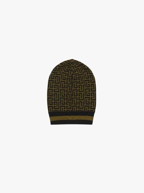 Balmain Khaki and black wool beanie with Balmain monogram