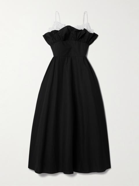 KIKA VARGAS Élisabeth Lace-trimmed Gathered Cotton-poplin Midi Dress