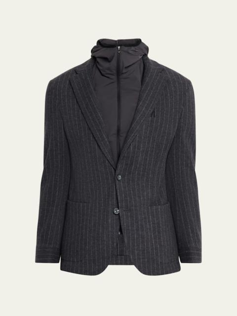 SEASE Men's Hooded Wool Pinstripe Blazer