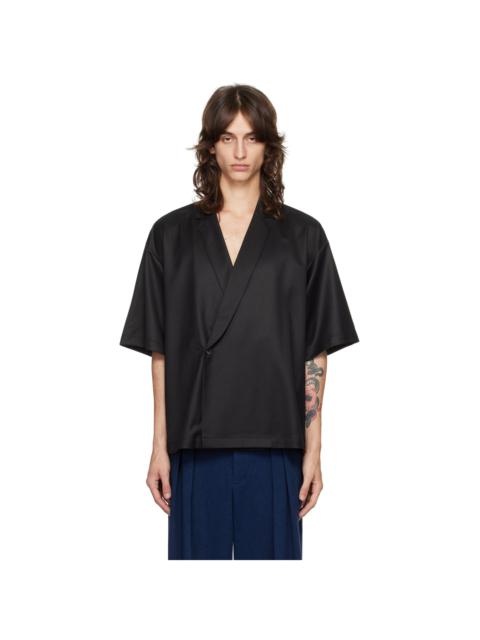 KING & TUCKFIELD Black Notch Collar Wrap Shirt