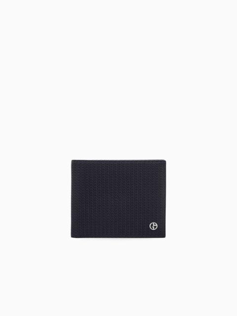 GIORGIO ARMANI BI-FOLD WALLET IN WAVE PRINT LEATHER WITH EMBOSSED LOGO