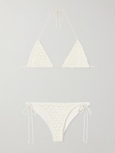 SARA CRISTINA Pearl Crocheted Cotton Triangle Bikini