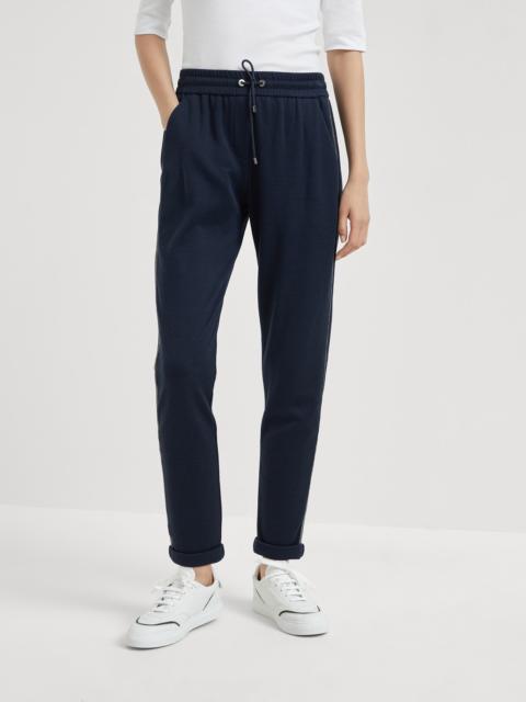 Brunello Cucinelli Comfort cotton and silk interlock trousers with precious stripe