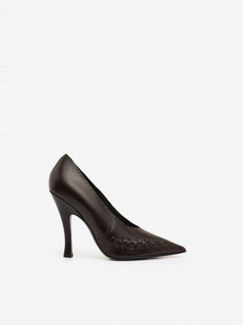 MAGDA BUTRYM Podhale-style embroidered pointed pumps in brown leather