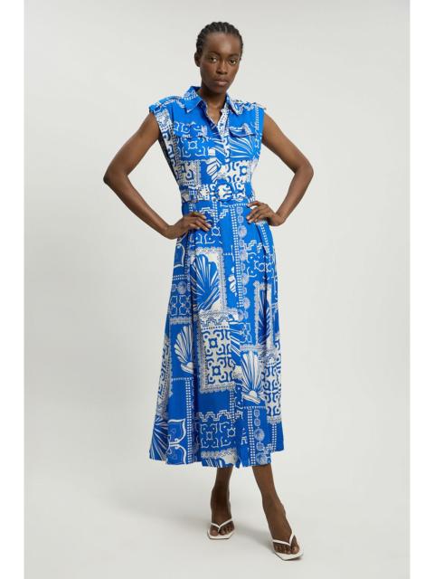 KAREN MILLEN Premium Viscose Linen Print Belted Woven Midi Dress