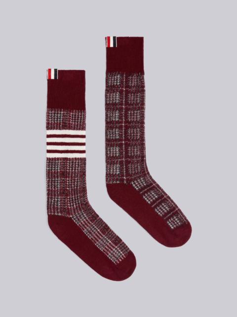 Thom Browne Dark Red Grid Windowpane Check Baby Merino Jacquard 4-Bar Stripe Over-the-calf Socks