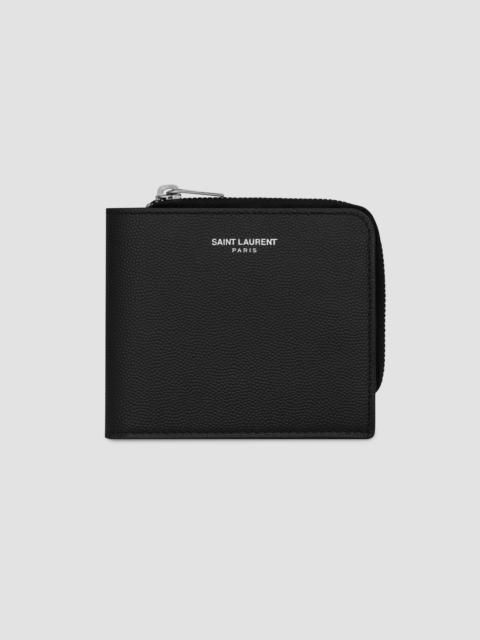 SAINT LAURENT Men's East-West Zip-Around Wallet in Grain De Poudre Leather - Black