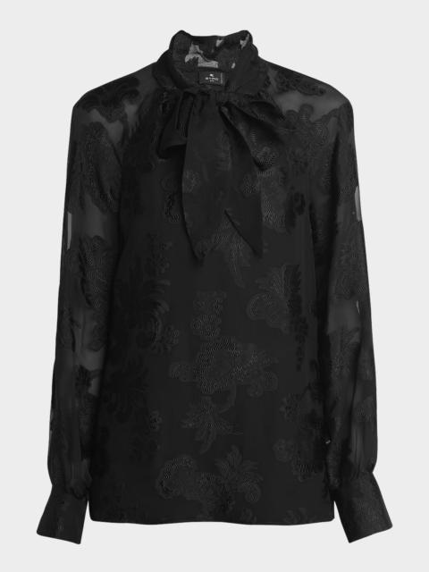 Etro Fils Coupe Long-Sleeve Tie-Neck Blouse