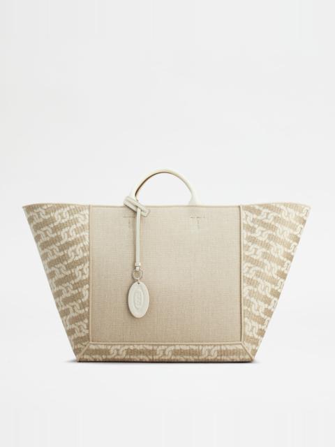 Tod's TOD'S DOUBLE UP SHOPPING BAG IN FABRIC AND LEATHER LARGE - BEIGE