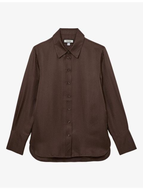 REISS Aliana Jacquard Long-Sleeve Silk Shirt