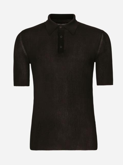 Ribbed viscose polo-shirt