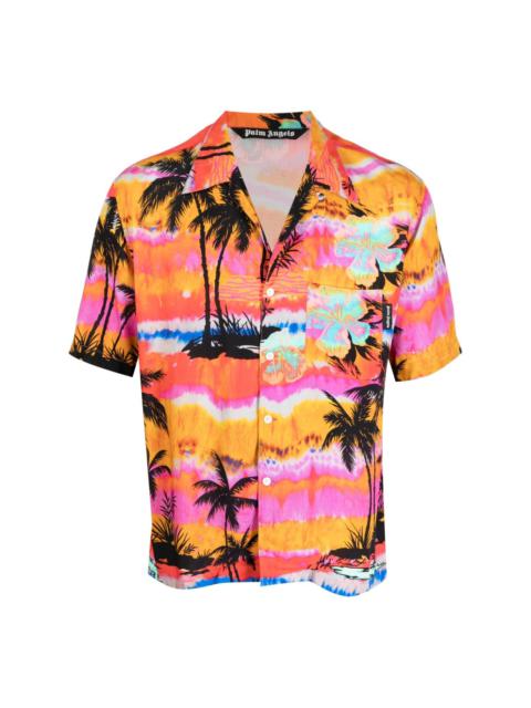 Psychedelic Sunset-print bowling shirt