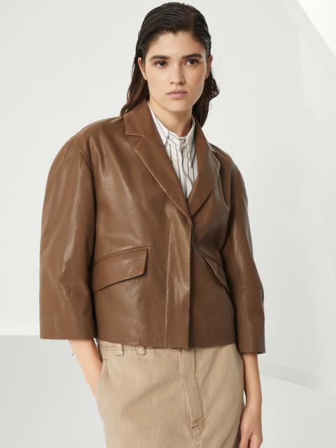 Brunello Cucinelli Polished leather outerwear blazer  with monili