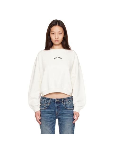 Palm Angels Off-White Curved Logo Crop Sweatshirt