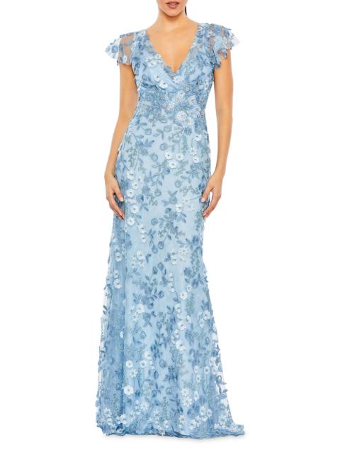 MAC DUGGAL Women's Floral Appliqué Tulle Gown - Blue
