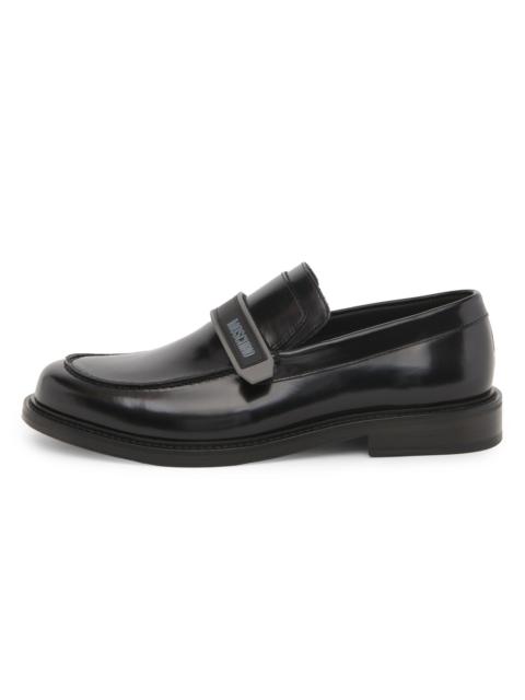 Moschino Men's Logo Leather Slip-On Loafers - Black