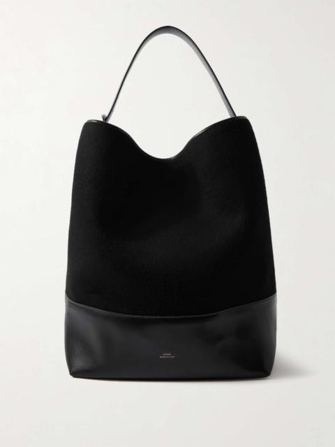 Totême Leather-trimmed suede tote Black