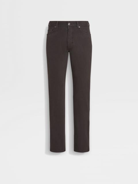 DARK BROWN STRETCH COTTON ROCCIA JEANS