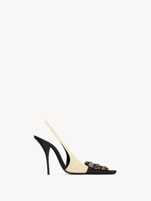 SAINT LAURENT ICELAND SLINGBACK PUMPS IN SMOOTH LEATHER AND CRYSTALS