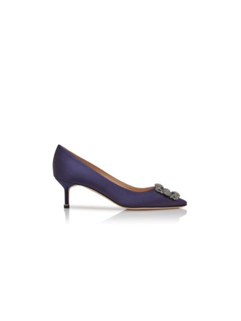 Dark Blue Satin Jewel Buckle Pumps