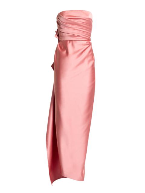ELIE SAAB Floral-Appliquéd Duchess Satin Maxi Dress pink