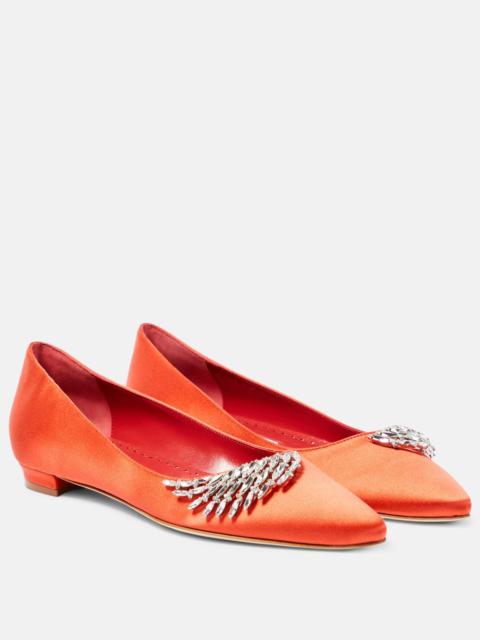 Pluma embellished satin ballet flats