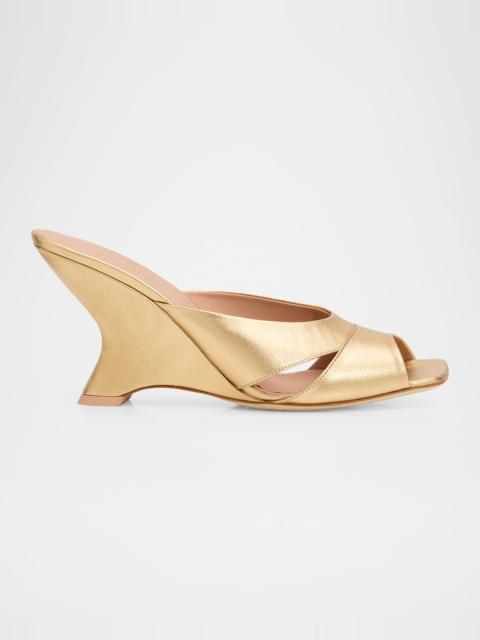 MALONE SOULIERS 85mm Lourdes Metallic Leather Wedge Mules