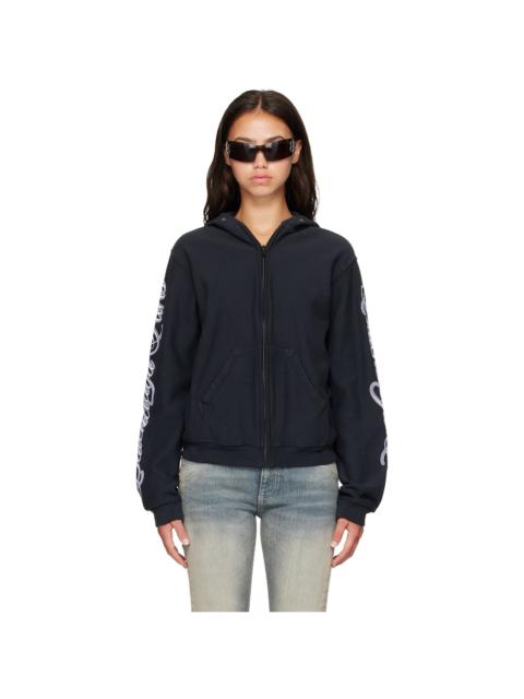 BALENCIAGA Black Cursive Zip-Up Regular Fit Hoodie