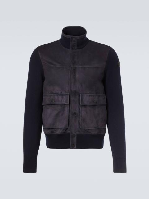 Moncler Paneled suede and wool jacket