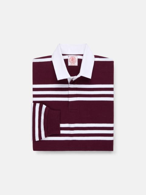J. PRESS MADE-IN-USA BURGUNDY & WHITE TRIPLE STRIPE COTTON RUGBY