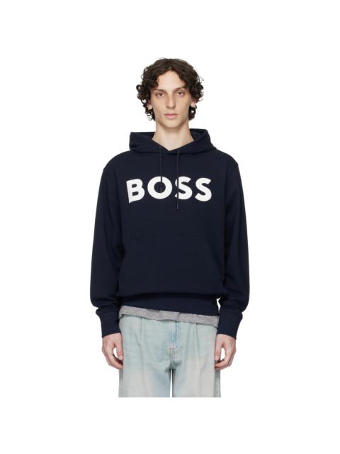 BOSS Navy Relaxed-Fit Large Logo Hoodie