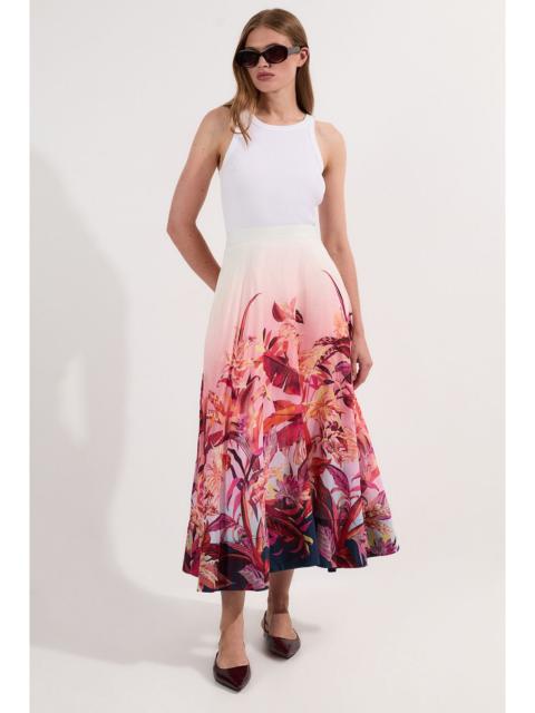 KAREN MILLEN Tropical Floral Silk Cotton Woven Prom Skirt