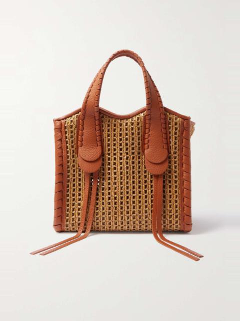 Mony small whipstitched leather-trimmed raffia tote